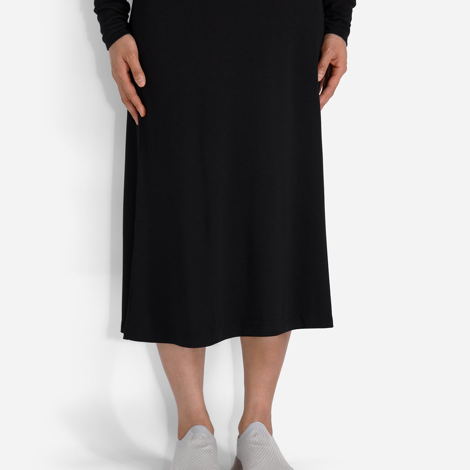 Black Elastic High-Waisted Midi Lounge Skirt