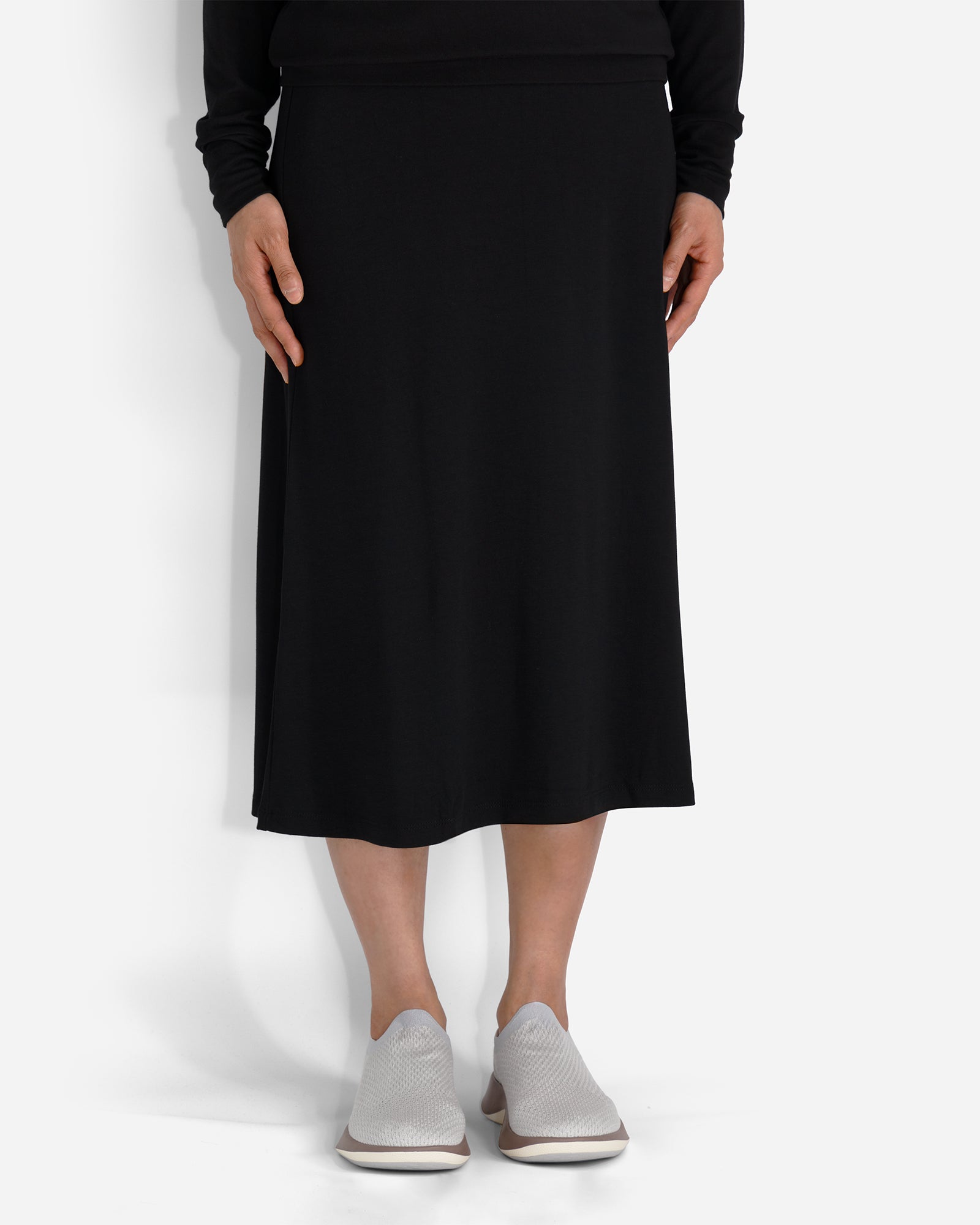 Black Elastic High-Waisted Midi Lounge Skirt