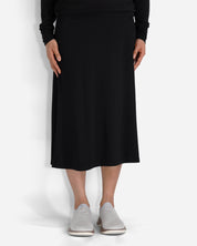 Black Elastic High-Waisted Midi Lounge Skirt
