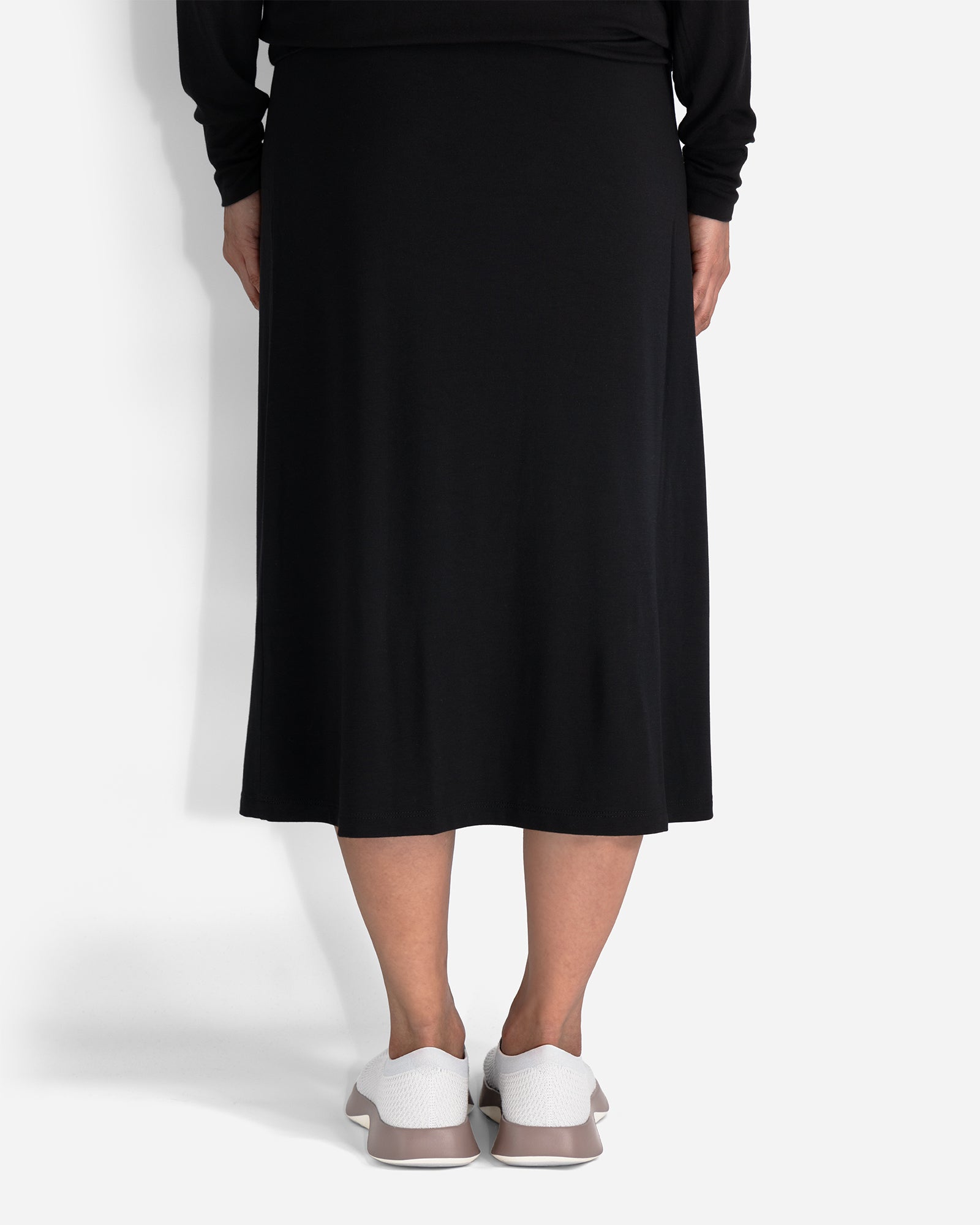 Black Elastic High-Waisted Midi Lounge Skirt