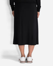 Black Elastic High-Waisted Midi Lounge Skirt