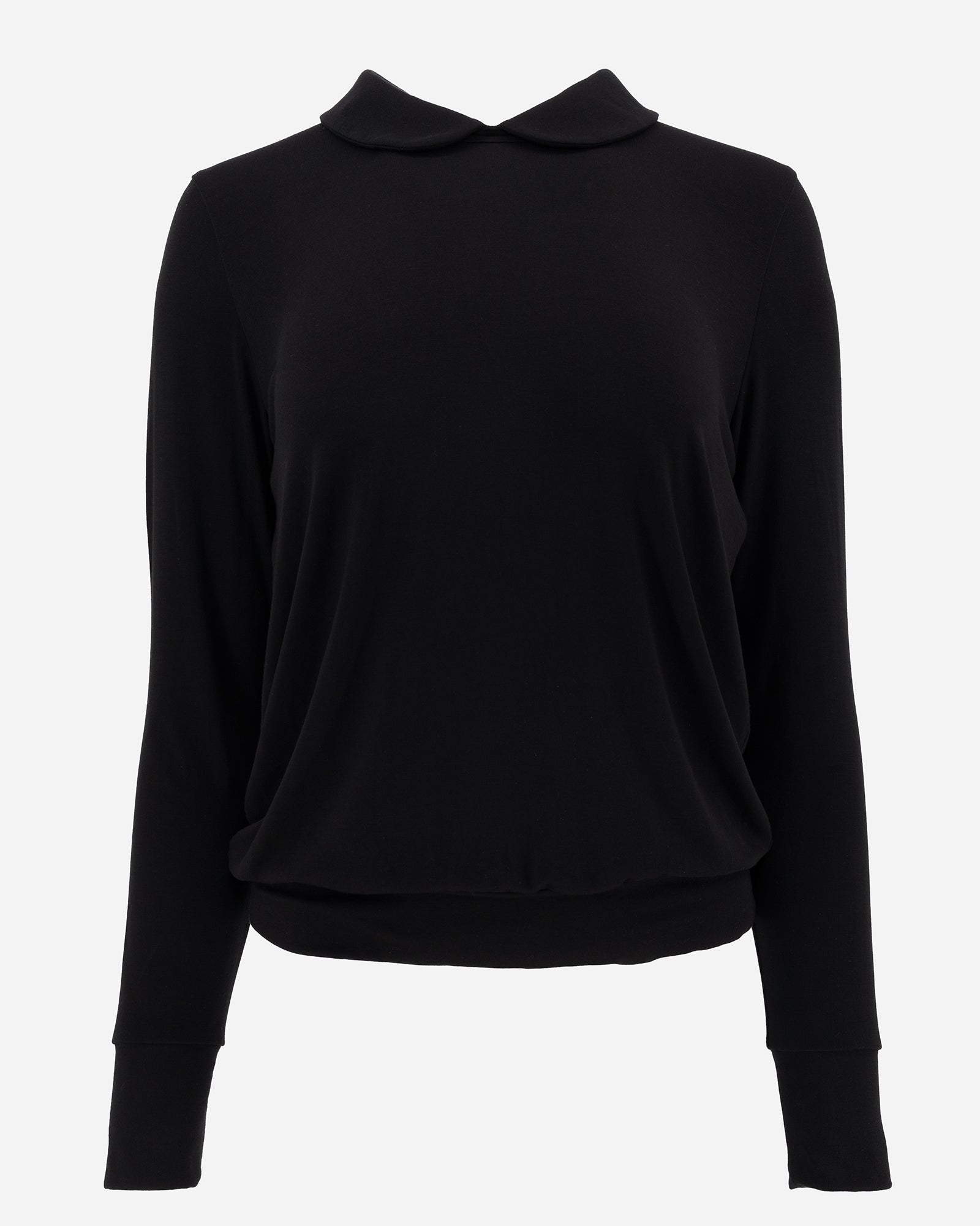 Black Long Sleeve Peter Pan Collar Shirt Lounge Top