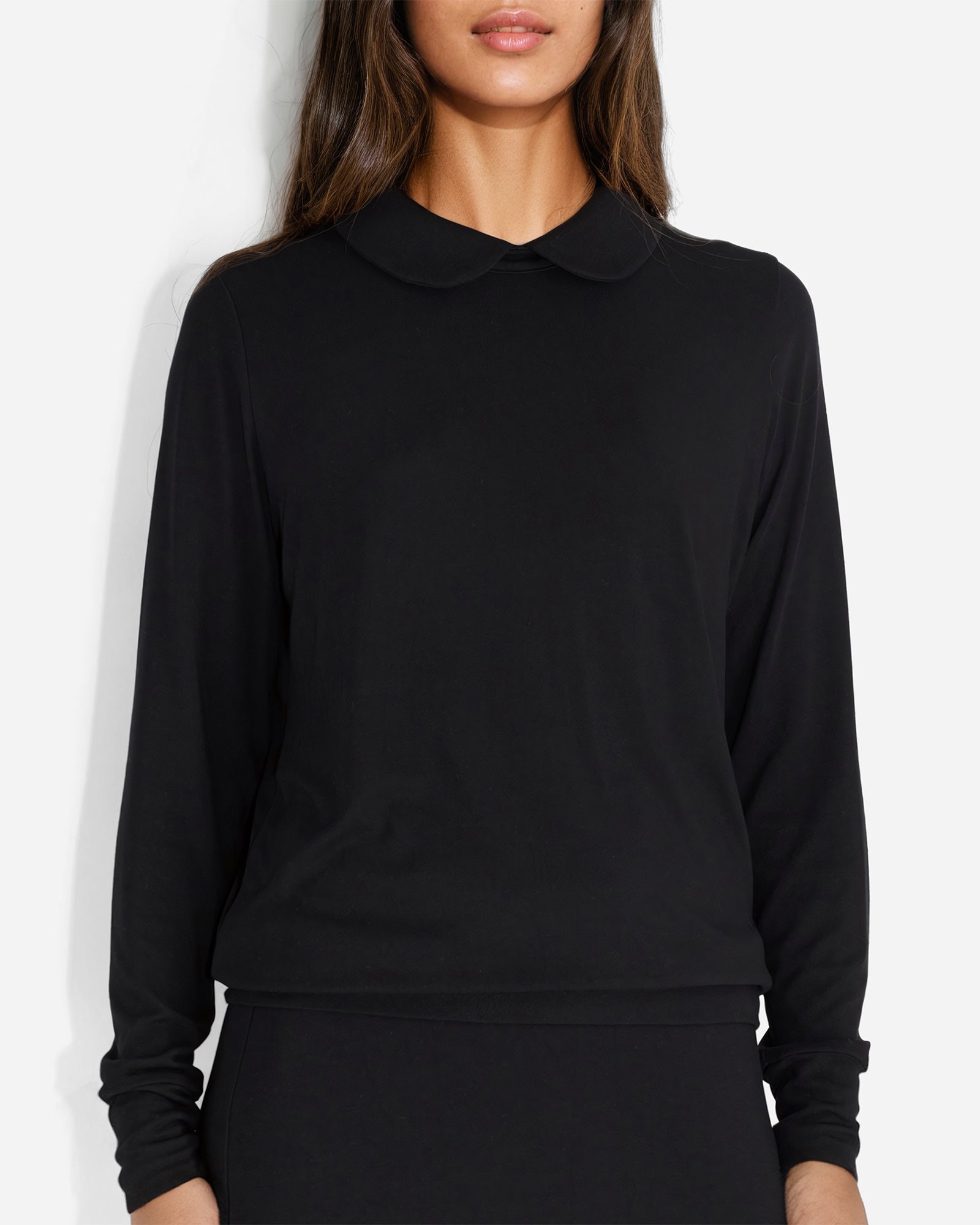 Black Long Sleeve Peter Pan Collar Shirt Lounge Top
