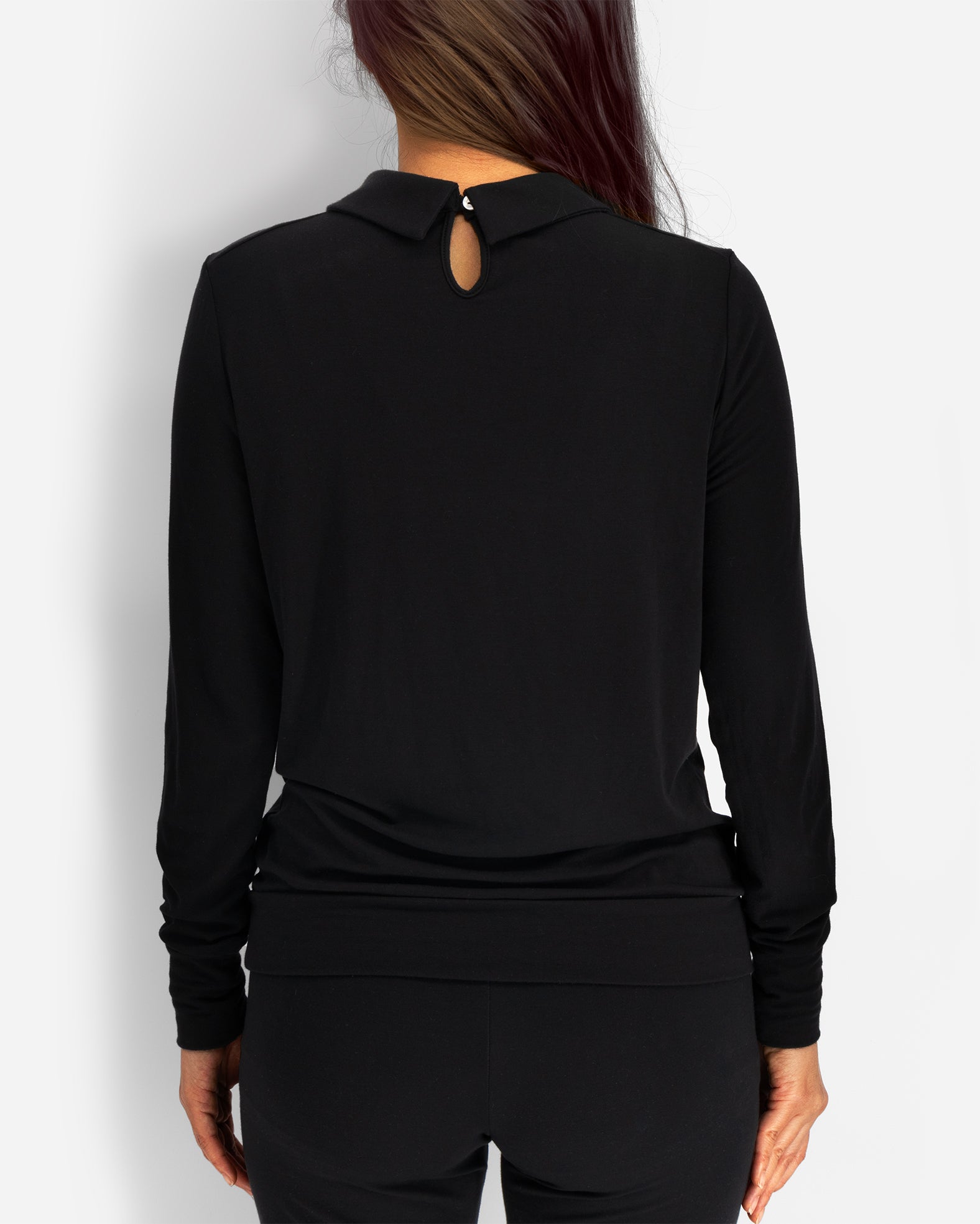 Black Long Sleeve Peter Pan Collar Shirt Lounge Top
