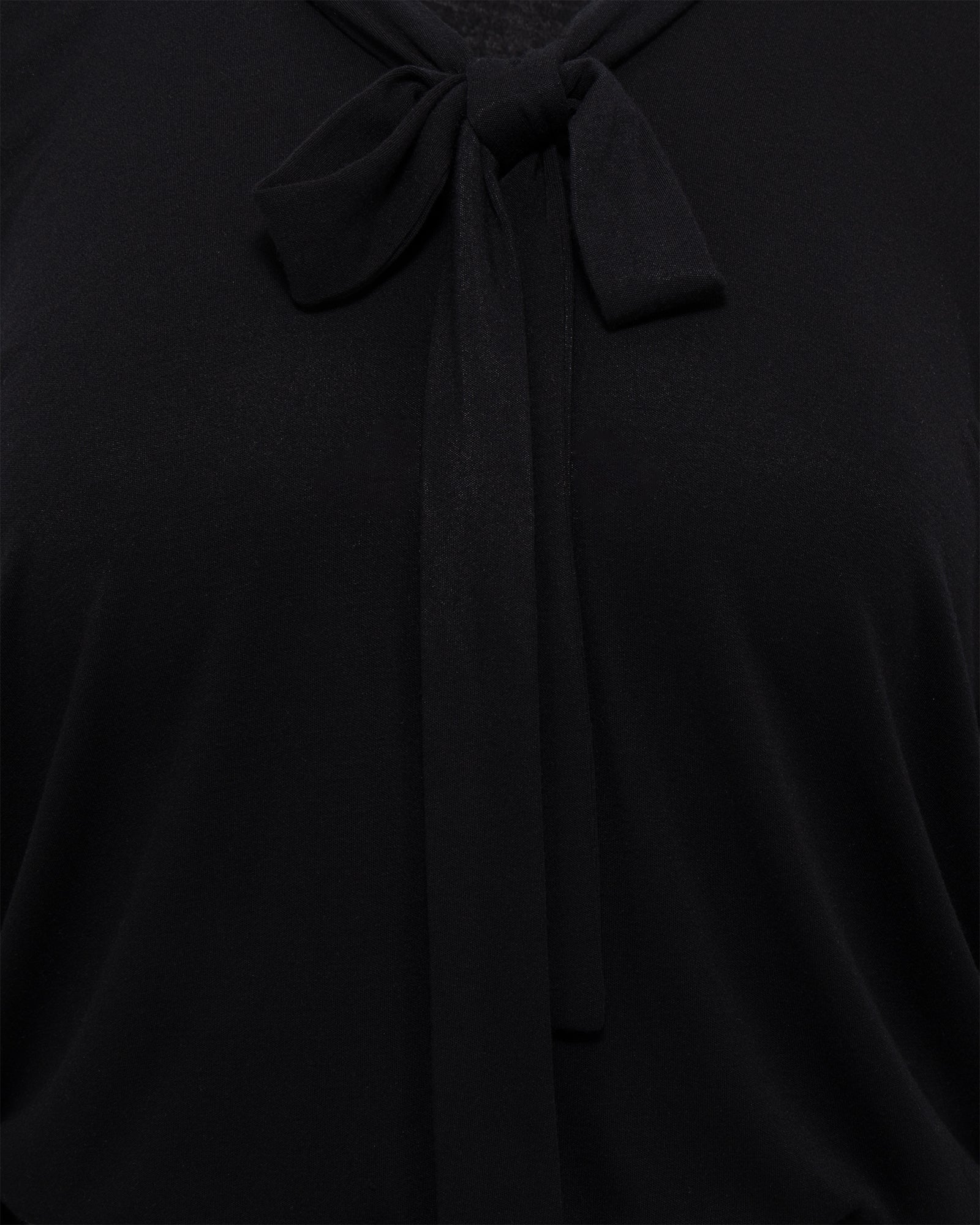 Black Long Sleeve Puff Shoulder Bow Tie Cropped Lounge Top