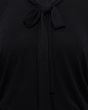 Black Long Sleeve Puff Shoulder Bow Tie Cropped Lounge Top