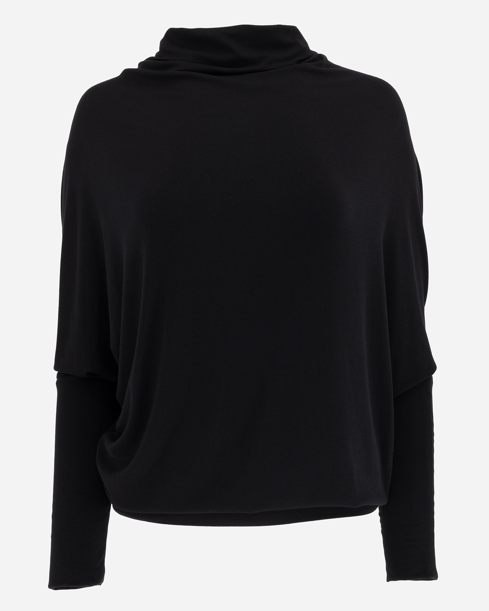 Black Long Sleeve Relaxed Funnel Neck Lounge Top