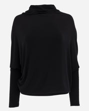 Black Long Sleeve Relaxed Funnel Neck Lounge Top