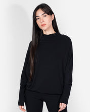 Black Long Sleeve Relaxed Funnel Neck Lounge Top