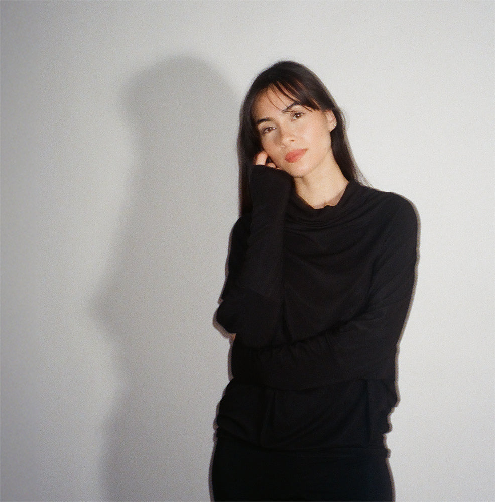 Black Long Sleeve Relaxed Funnel Neck Lounge Top