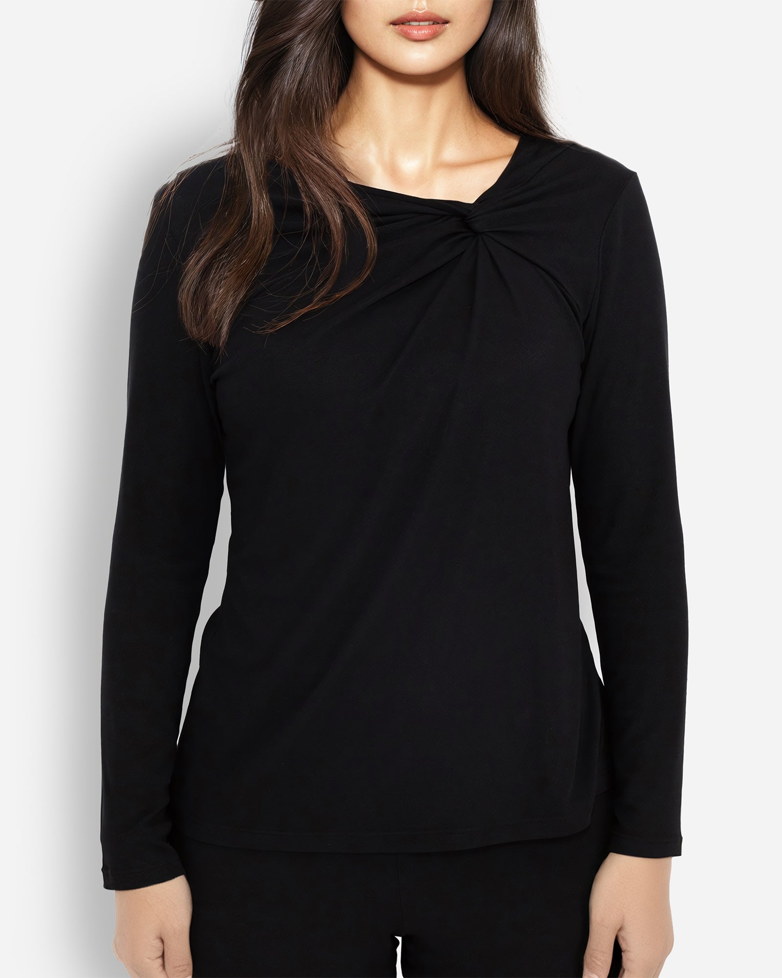 Black Long Sleeve Twist Neck Shirt Lounge Top