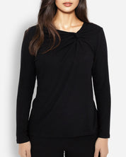Black Long Sleeve Twist Neck Shirt Lounge Top