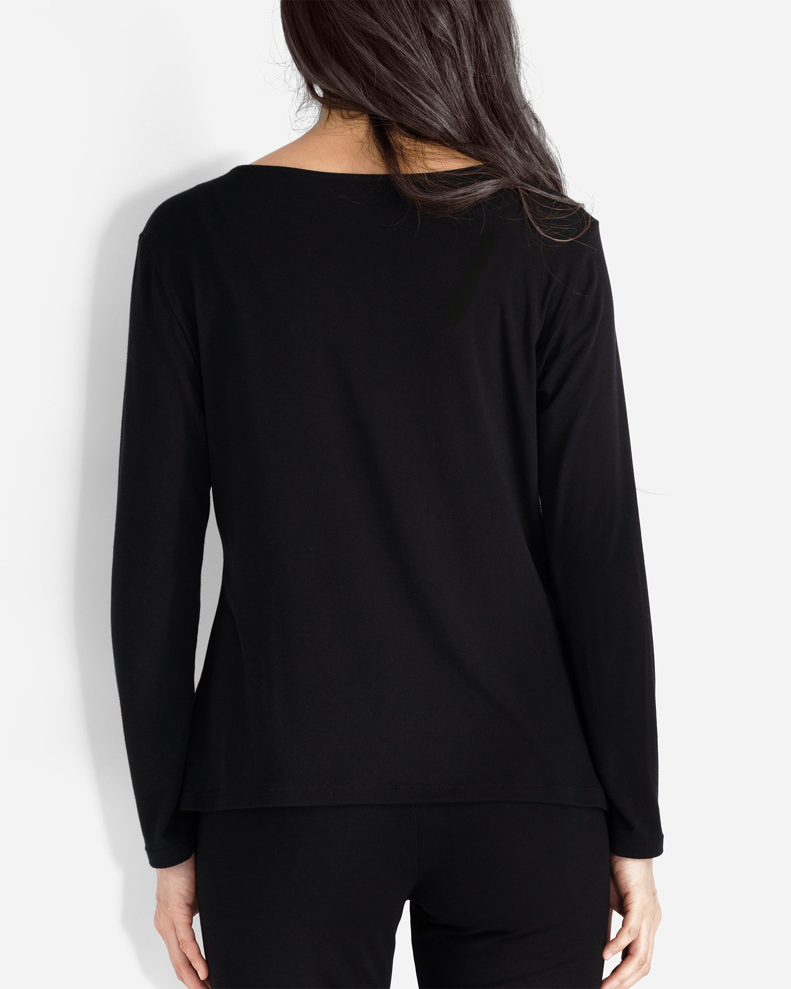 Black Long Sleeve Twist Neck Shirt Lounge Top