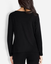 Black Long Sleeve Twist Neck Shirt Lounge Top