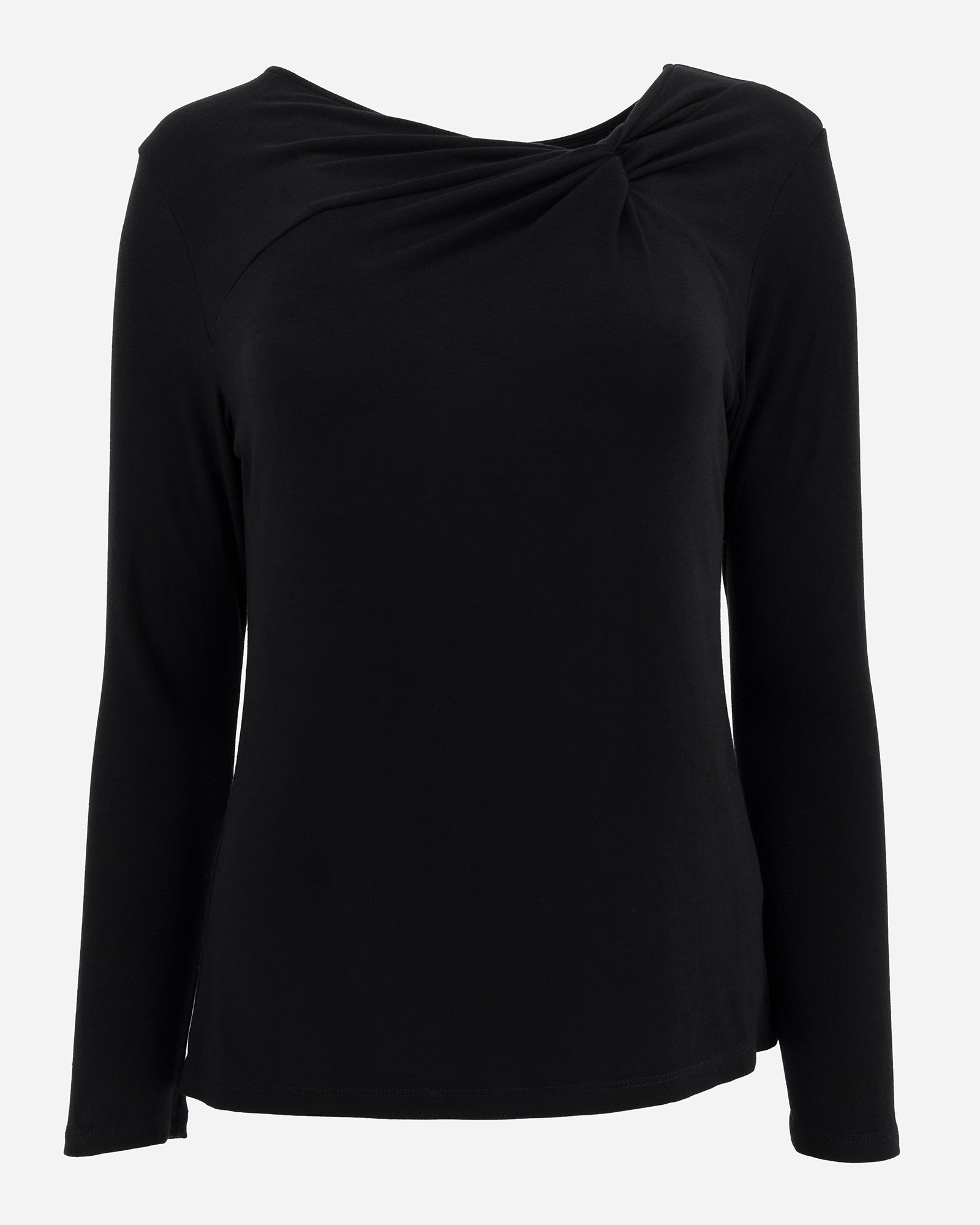 Black Long Sleeve Twist Neck Shirt Lounge Top