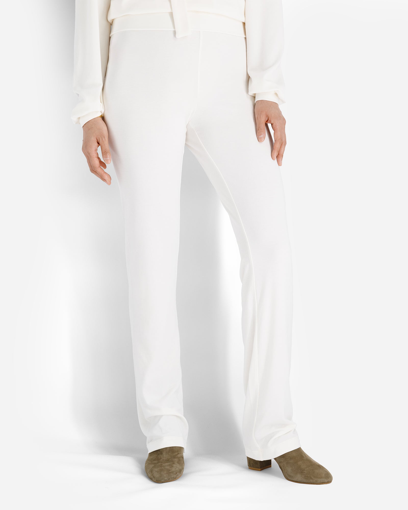 Cream Elastic High-Waisted Lounge Pants