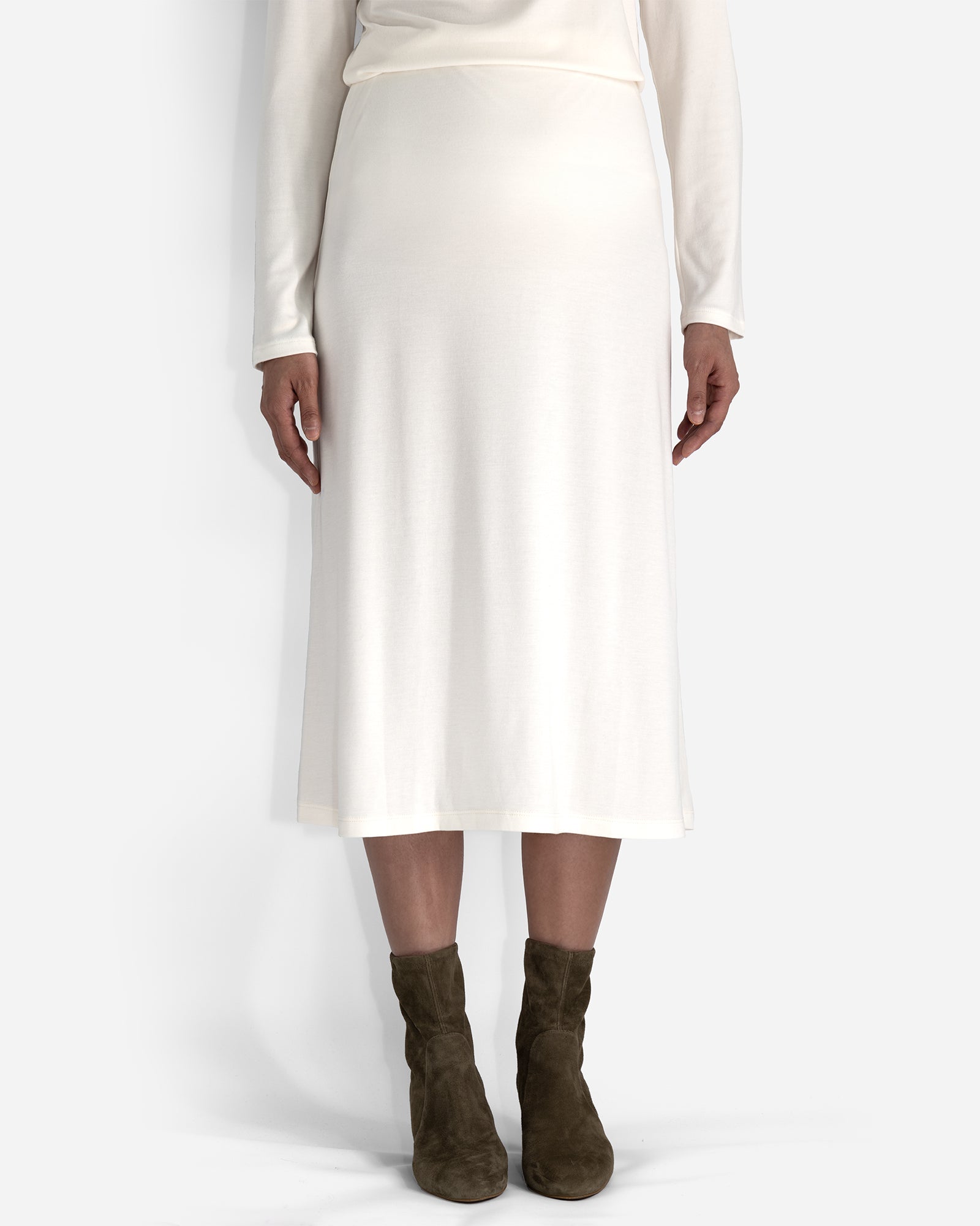 Cream Elastic High-Waisted Midi Lounge Skirt