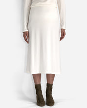 Cream Elastic High-Waisted Midi Lounge Skirt