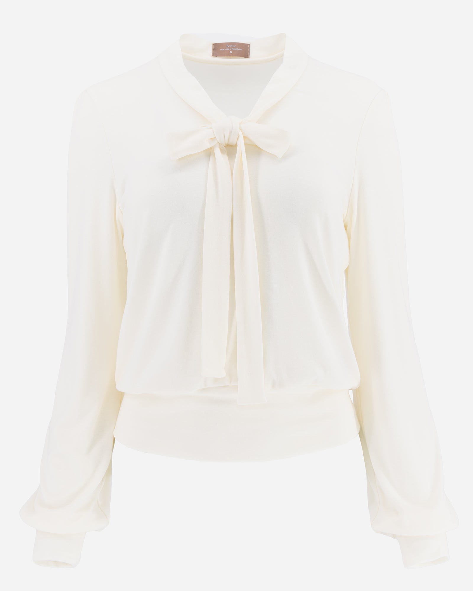 Cream Long Sleeve Puff Shoulder Bow Tie Cropped Lounge Top
