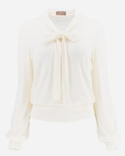 Cream Long Sleeve Puff Shoulder Bow Tie Cropped Lounge Top