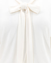Cream Long Sleeve Puff Shoulder Bow Tie Cropped Lounge Top 3