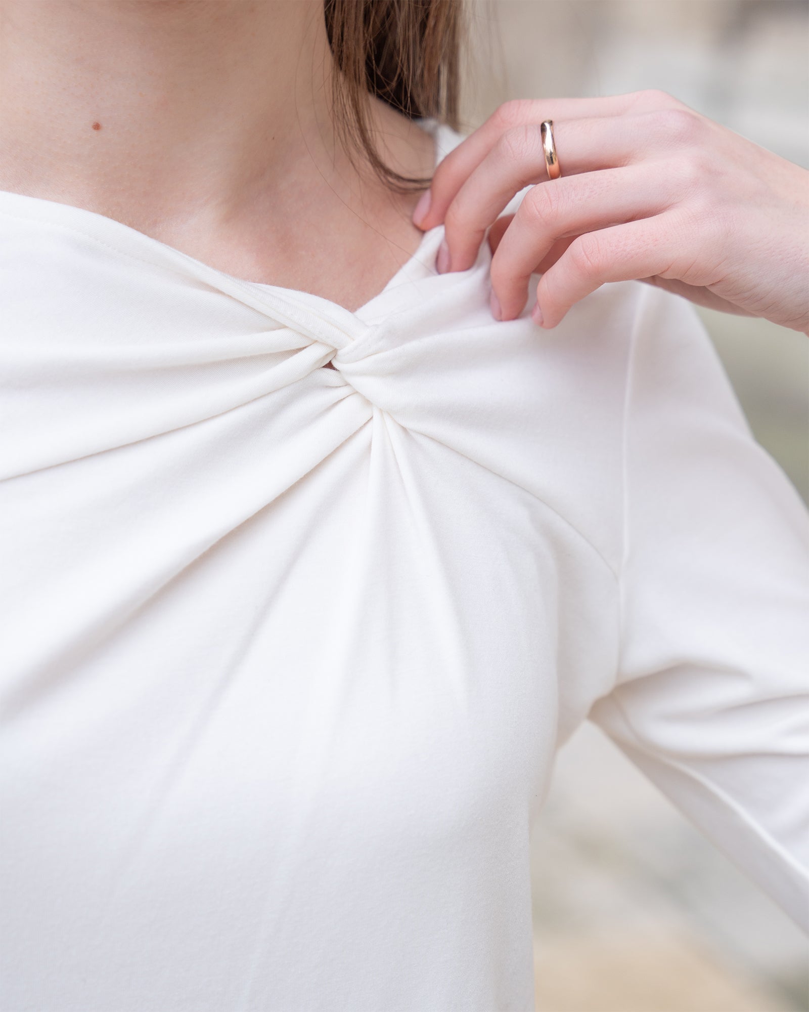 Cream Long Sleeve Twist Neck Shirt Lounge Top