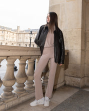 Loungewear Rose Taupe Long Sleeve Peter Pan Collar Shirt Top Elastic High-Waisted Pants