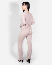 Loungewear Rose Taupe Long Sleeve Peter Pan Collar Shirt Top Elastic High-Waisted Pants