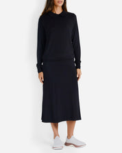 Loungewear set Black Long Sleeve Peter Pan Collar Shirt Top Elastic High-Waisted Midi Skirt