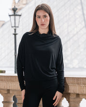 Loungewear set Black Long Sleeve Relaxed Funnel Neck Lounge Top High Waisted Pants
