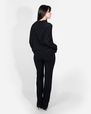 Loungewear set Black Long Sleeve Relaxed Funnel Neck Lounge Top High Waisted Pants