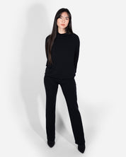 Loungewear set Black Long Sleeve Relaxed Funnel Neck Lounge Top High Waisted Pants