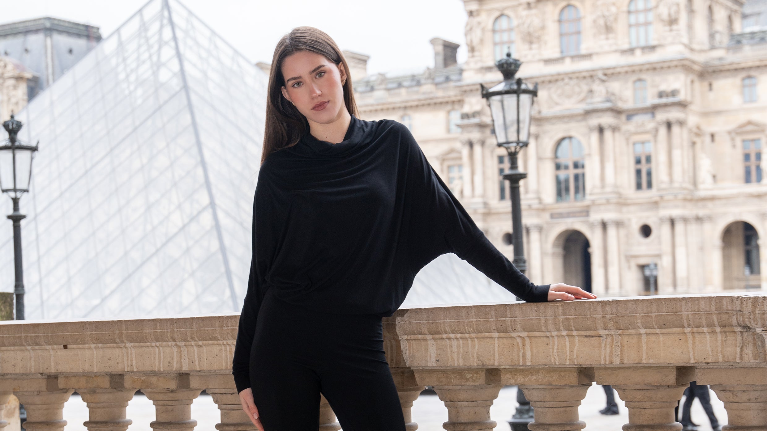 Loungewear set Black Long Sleeve Relaxed Funnel Neck Lounge Top High Waisted Pants