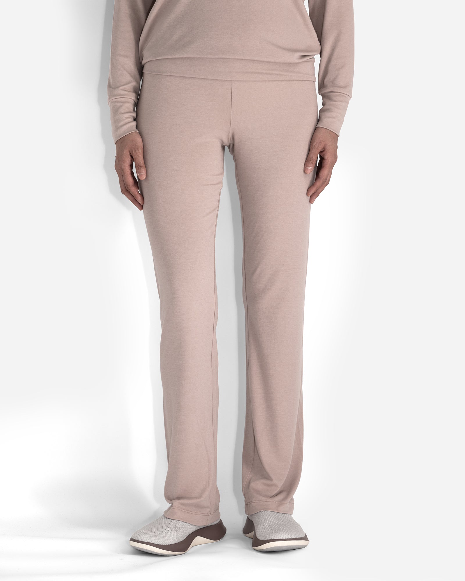 Rose Taupe Elastic High-Waisted Lounge Pants