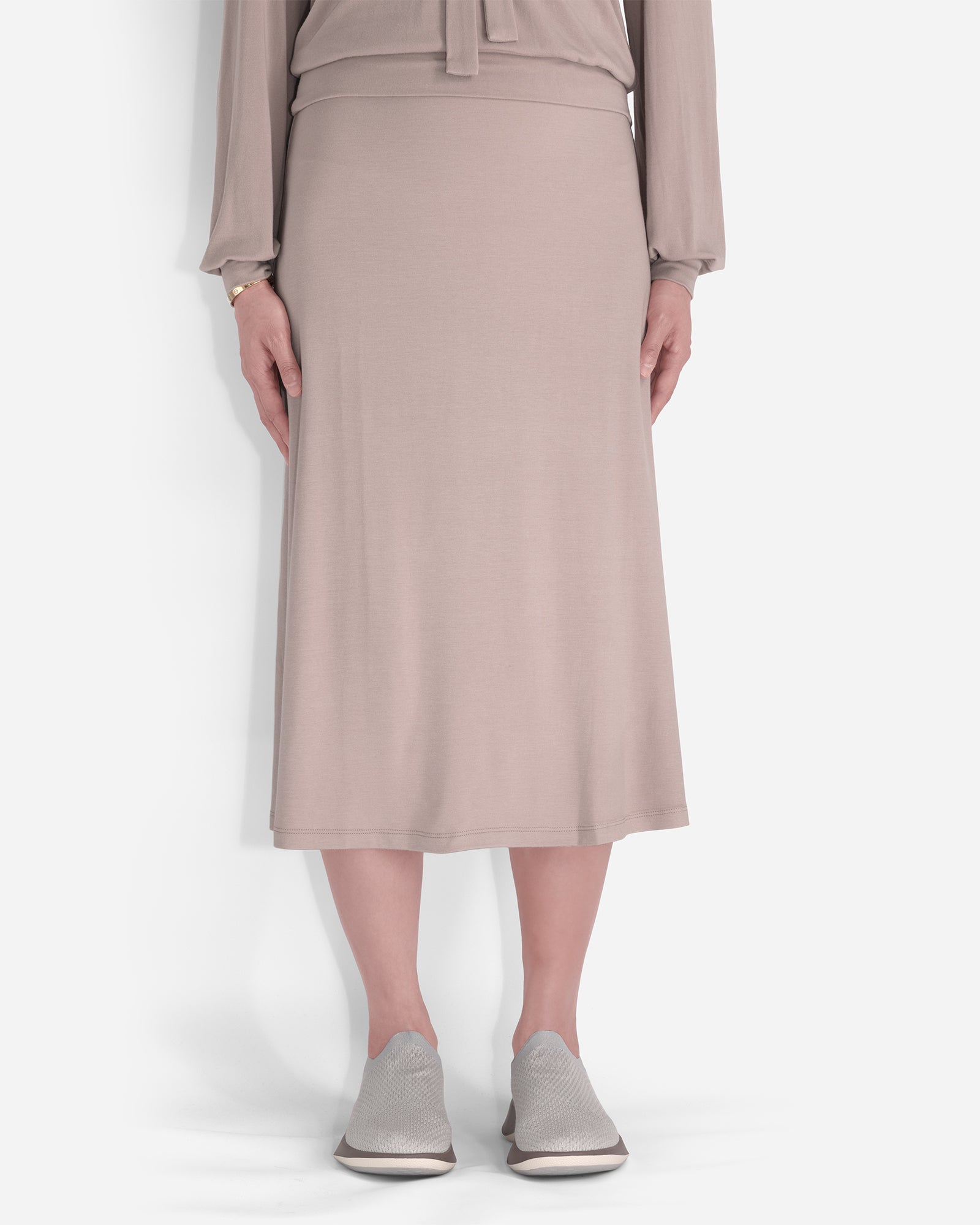 Rose Taupe Elastic High-Waisted Midi Lounge Skirt