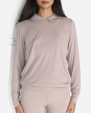 Rose Taupe Long Sleeve Peter Pan Collar Shirt Lounge Top