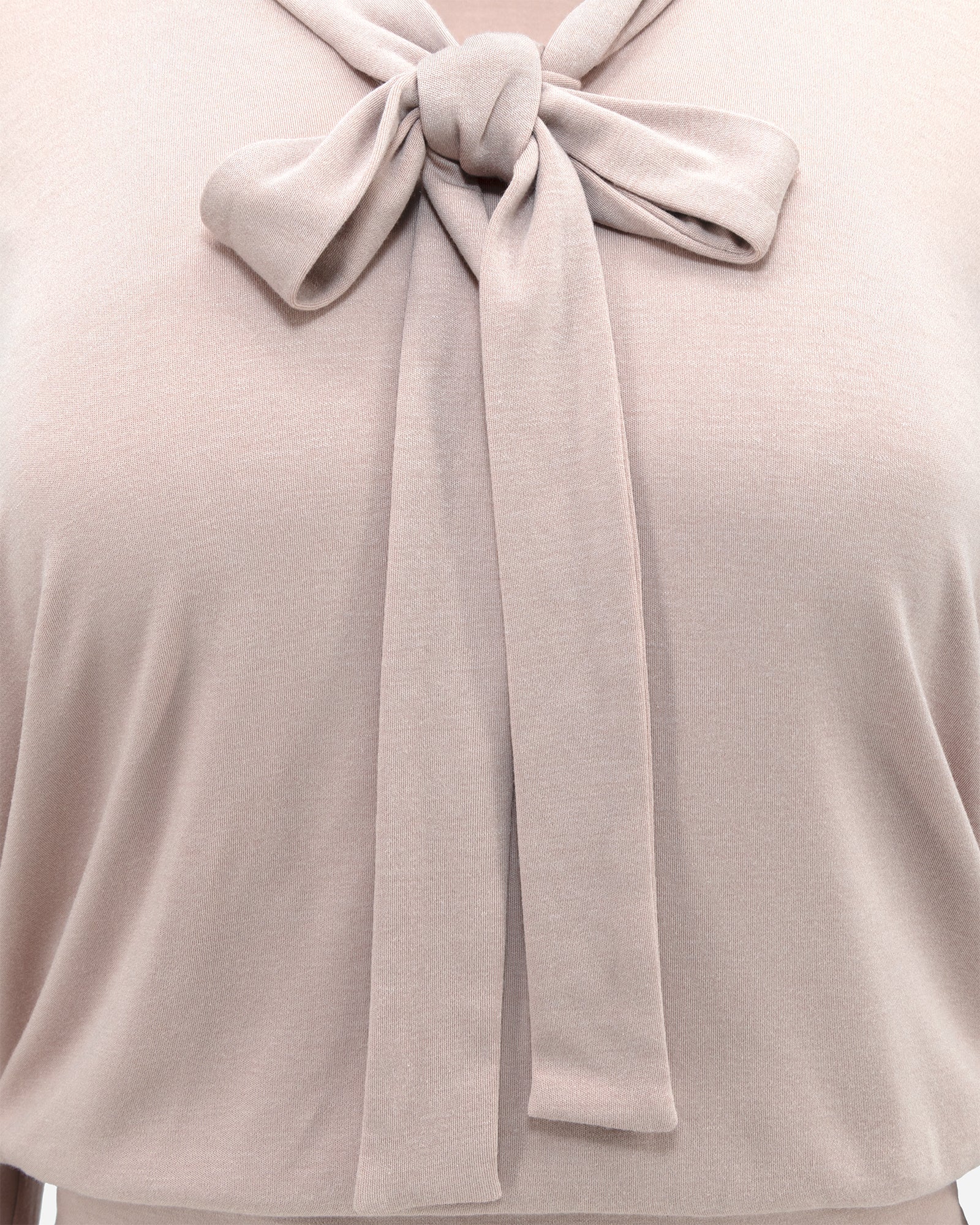 Rose Taupe Long Sleeve Puff Shoulder Bow Tie Cropped Lounge Top