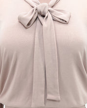 Rose Taupe Long Sleeve Puff Shoulder Bow Tie Cropped Lounge Top
