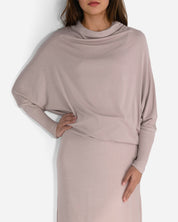 Rose Taupe Long Sleeve Relaxed Funnel Neck Lounge Top