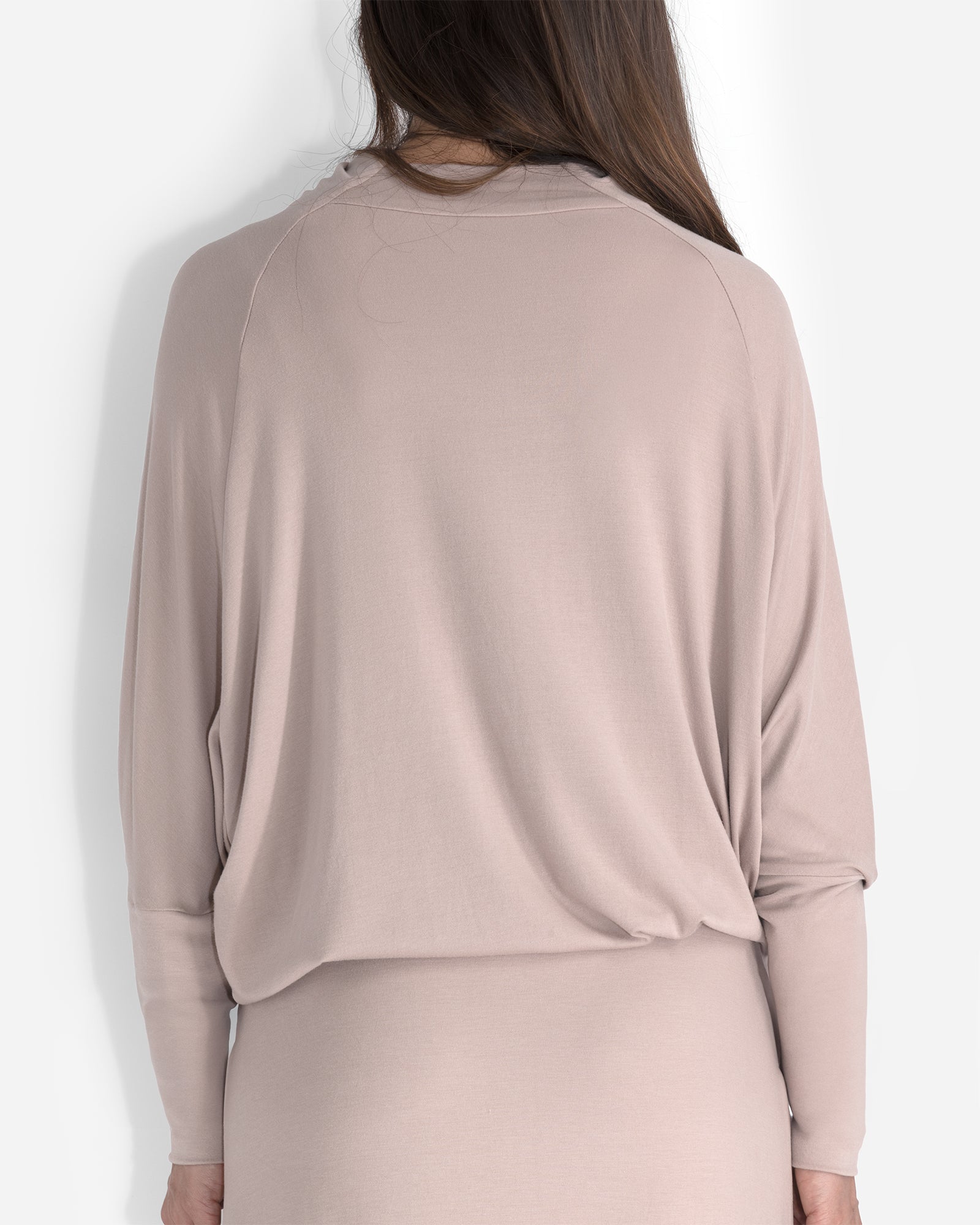 Rose Taupe Long Sleeve Relaxed Funnel Neck Lounge Top