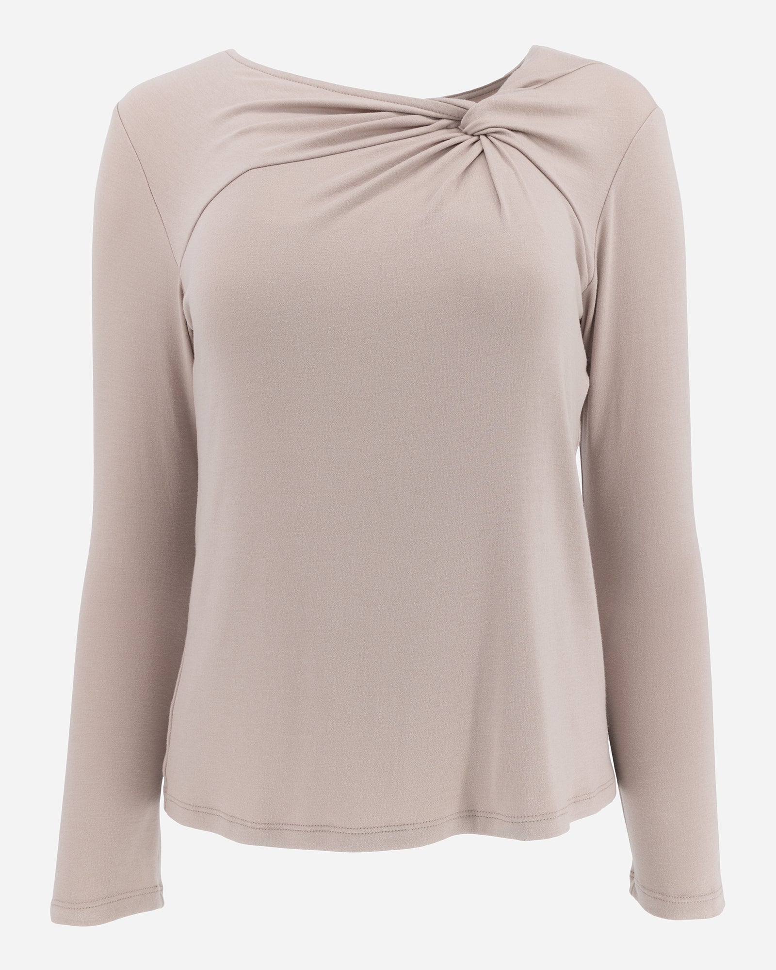 Rose Taupe Long Sleeve Twist Neck Shirt Lounge Top