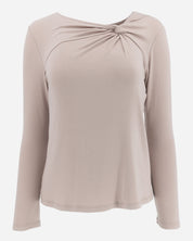 Rose Taupe Long Sleeve Twist Neck Shirt Lounge Top
